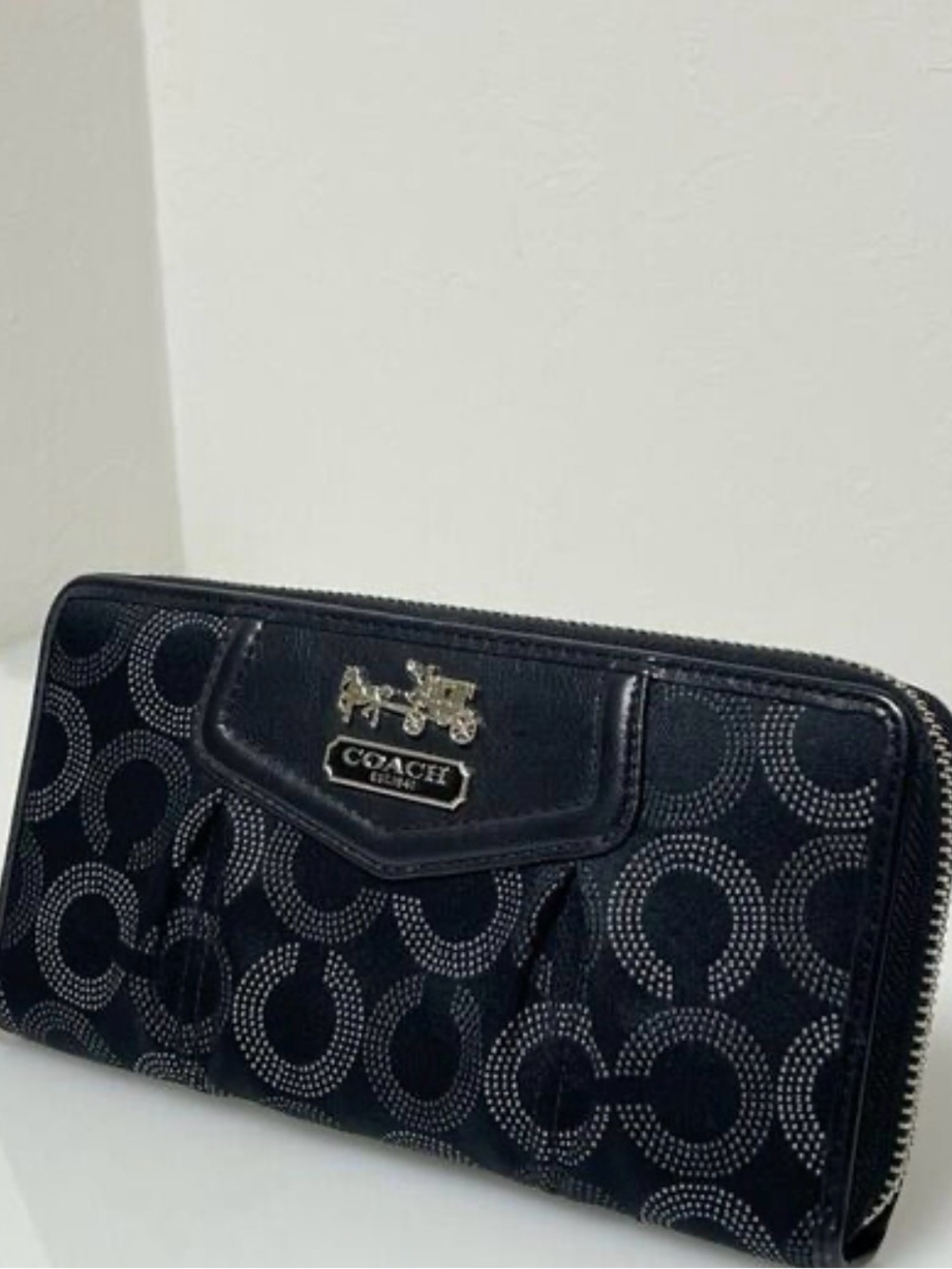 NWOT Coach Black Signature C Wallet with Silver Tone Logo